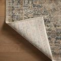 Corner of Heritage Sage Navy Rug folded over to reveal reverse side and weave pattern