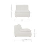 Side dimensions and seat height measurements of Lino slipper chair with white backdrop