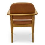 Back view focusing on wooden frame support and leather backrest curve