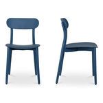 Kent chair showing side profile with slightly curved backrest and seat in blue