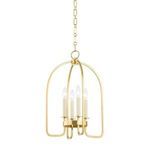 Oakville 4-light pendant lantern with curved aged brass frame and candle-style bulbs