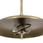 Hanging pendant view from below showing the full diffuser circle and rod attachment