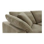 Close-up of Terra sectional's left armrest and loose back cushions texture