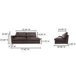 Dimension diagram with front and side measurements of Thurlow left arm facing sofa in espresso leather