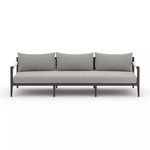 Front view of Sherwood outdoor sofa showing straight lines and three back cushions