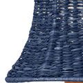Two-arm wall sconce hanging full view with indigo woven bell shades and circular suspension ring