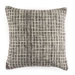 Square throw pillow with woven cotton and wool blend featuring an organic geometric stripe pattern in neutral tones