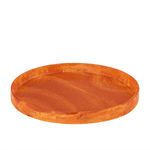 Top-front angled view of orange resin tray showing its shallow depth and uniform glossy surface
