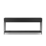 Back view of console table showing solid black oak panel without drawers