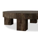 Close-up on side leg and apron showing thick oak veneer surface and dovetail details