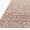 Close-up angle showing woven polypropylene texture and rust geometric weave details with stitched edges