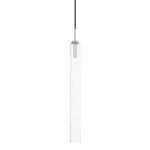 Nyah Large Polished Nickel Pendant Light with oversized clear tubular glass shade and aged brass socket