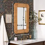 Mirror hanging on wall with dimension lines showing width 24 inches, height 36 inches, and frame depth 3 inches