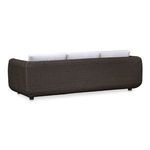 Back view showing dark brown woven wicker frame without cushions visible