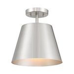 1-light ceiling semi-flush mount with brushed nickel solid metal shade and 10 inch width