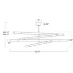 Technical line drawing showing dimensions and adjustable height of the Wick Chandelier