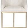 Ryder Performance Metal Barrel Base Stool in brass with curved barrel seat and chrome base, upholstered in light fabric