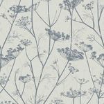 Wild Chervil wallpaper with off-white background and silver metallic starry floral clusters on fibrous paper