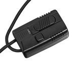 Close-up of rectangular dimmer switch showing on/off button and sliding control