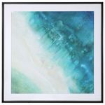 Aerial coastal print in teal, aqua, and beige tones with white mat and matte black frame