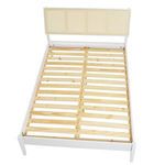 Overhead view showing closely spaced wooden slats spanning full bed frame length