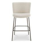 Early bar stool with blackened bronze metal frame and beige Performance fabric curved back and seat