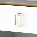 Close-up of gold rectangular-shaped drawer pull variant on white drawer front