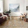 Narrow runner Rosemarie Gold/Sand rug vertical view showing full length with central medallion