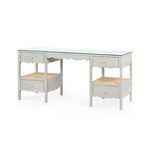 Arianna Desk in cerused oak with octagonal cane surfaces, four drawers, and hand-carved decorative flourishes