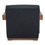 Straight rear view highlighting plain upholstery and block oak supports at chair base