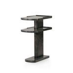 Alternate angle of Casey Side Table showing the front and side view of two shelves and vertical support