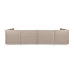 Straight back view of outdoor banquette showing four sections and uniform weave