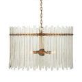 Suspended Electra Chandelier in standard white background with clear textured bars and antique brass frame