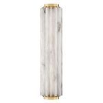 Tall Hillside large wall sconce with fluted white marble panels and polished brass top and bottom accents.