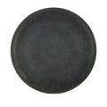 Top view of the round glass inset on the Janil Accent Table with smooth graphite surface
