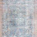 Teal and multi colored power-loomed rug with traditional floral and ornate patterns, textured vintage-inspired look