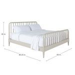 Jennifer Queen Bed angled view with bed dimensions overlaid showing 85.25 inches length, 65 inches width, and 45 inches he...