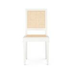 Front view of the white lacquered mahogany side chair with cane seat and backrest