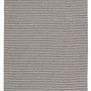 Indoor/outdoor handwoven polypropylene rug with dark gray and beige ticking stripes and fringed edges