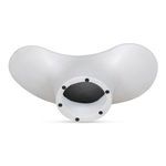 Underside view of Yumi outdoor coffee table showing hollow pedestal base with six black support pads