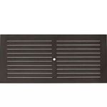 Top view of black aluminum rectangular outdoor dining table with center hole for umbrella