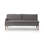 Build Your Own: Aurelia Dining Banquette with Broadway Denim fabric and amber oak legs, featuring one armrest on left side