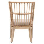 Back view focusing on symmetrical rattan vertical supports and wooden legs