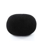 Softly-shaped black jute knit pouf with rounded form and textured surface