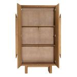 Cabinet interior open revealing two horizontal shelves and hanging rod