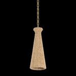 Tallman Pendant against black background highlighting natural texture and finish of wood bead exterior