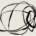 Abstract modern painting Black Circles III with bold black overlapping circles on a light background