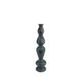 Full front view of the tall, slim bronze vase with jade green patina and gold ring at the top