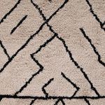 Macro close-up of shag pile and black geometric lines showing soft texture of rug fibers