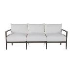Three-quarter front view showing sofa depth and cushion thickness with aluminum legs visible